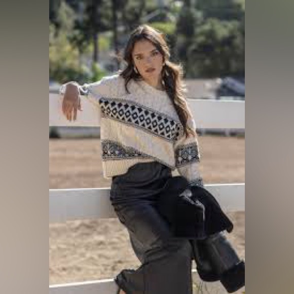 Line & Dot Montana Faire Isle Sweater Cream/Black - Picture 4 of 16